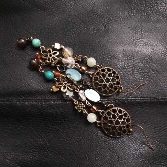 Handmade!!! Extra Long Chandelier Earrings! Loaded w. Beads Crystals Connectors - Picture 7 of 12